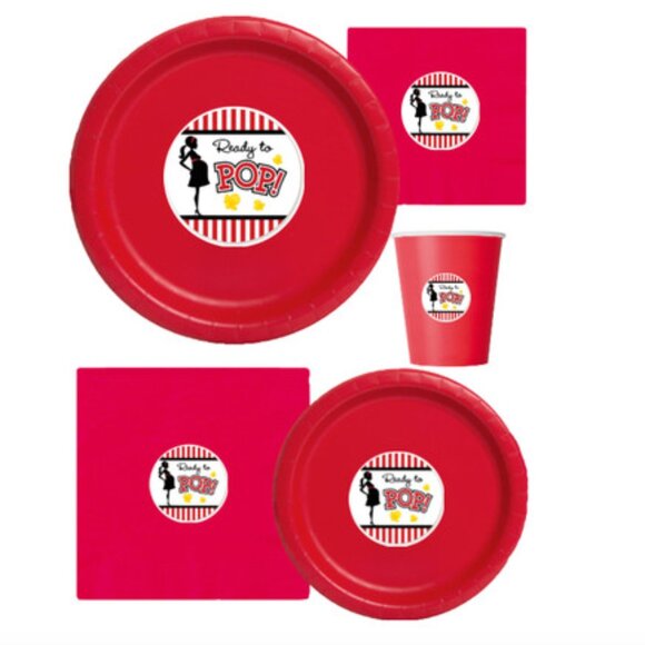 60pc “Ready to Pop” Paper Plate Set – Baby Shower & Gender Reveal Party Supplies - Picture 1 of 4
